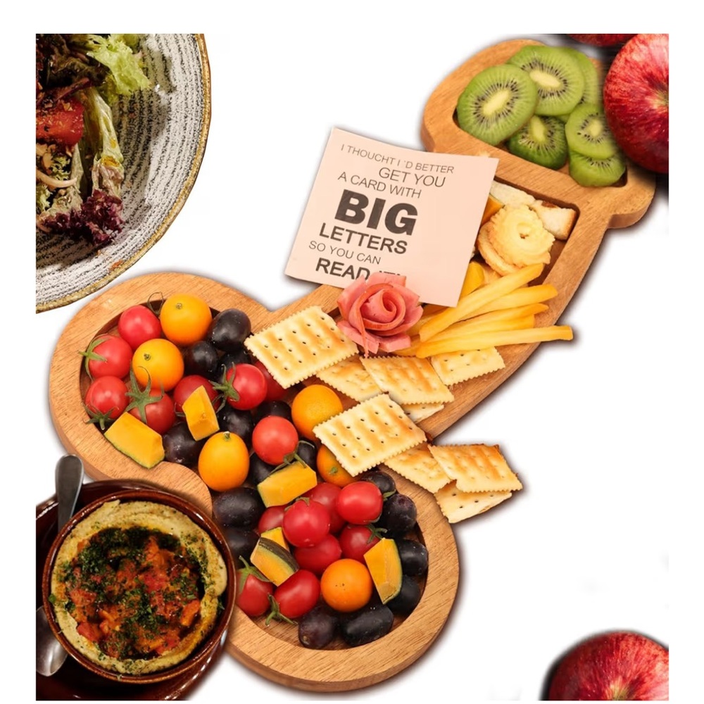 Wooden Serving Platter with Assorted Snacks